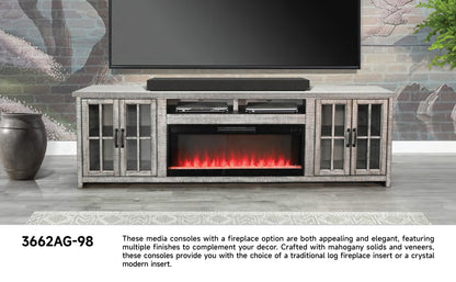 3662AG-98 Media Cabinet w/ 42" Fireplace Option TV Console/TV Stand Multi Color(98-Inch，optional Electric Fireplace,3658c&3658w-fpi)