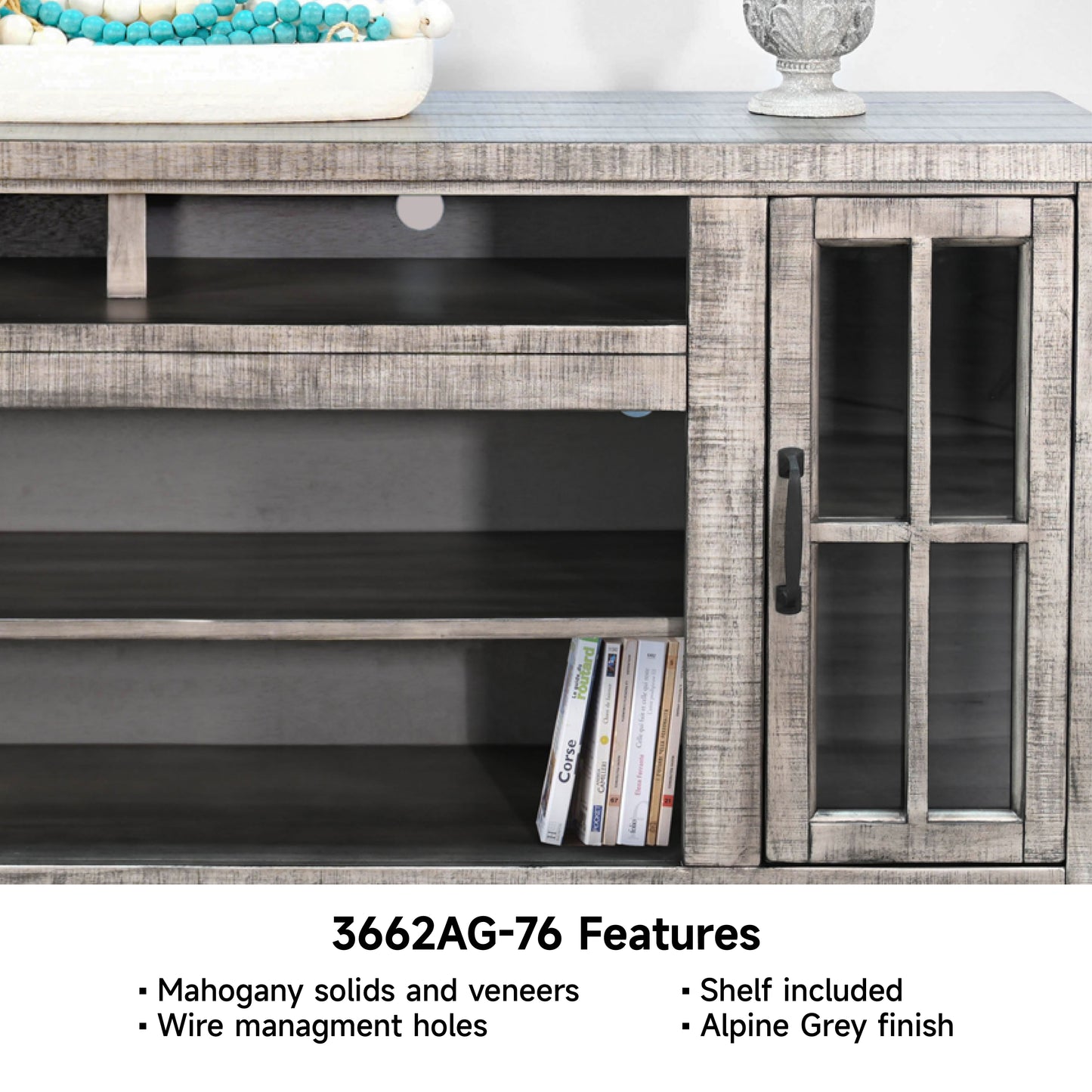 3662AG-76 Media Cabinet w/ 42" Fireplace Option TV Console/TV Stand Multi Color(76-Inch，optional Electric Fireplace,3658c&3658w-fpi)