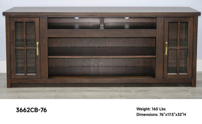 3662CB-76 Media Cabinet w/ 42" Fireplace Option TV Console/TV Stand Brown (76-Inch，optional Electric Fireplace,3658c&3658w-fpi)