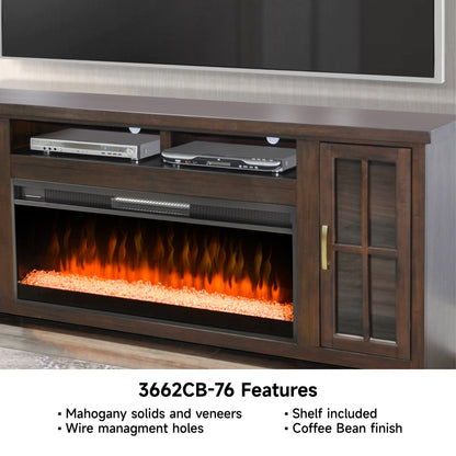 3662CB-76 Media Cabinet w/ 42" Fireplace Option TV Console/TV Stand Brown (76-Inch，optional Electric Fireplace,3658c&3658w-fpi)