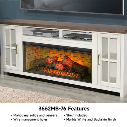 3662MB-76 Media Cabinet w/ 42" Fireplace Option TV Console/TV Stand White (76-Inch，optional Electric Fireplace,3658c&3658w-fpi)