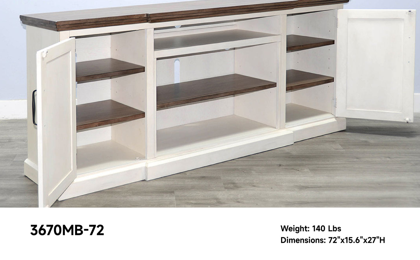 3670MB-72 Media Console Rustic TV Stand White  (72-inch, Not Contain Fireplace, W/28'' Fireplace Option 2001B-28W&C)