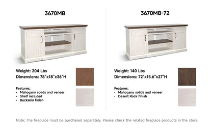 3670MB TV Stand /TV console w/33" Fireplace Option White(78-Inch, optional 33''Fireplace, 3666-FPI)