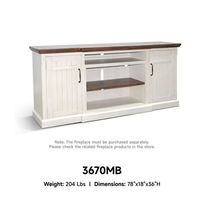 3670MB TV Stand /TV console w/33" Fireplace Option White(78-Inch, optional 33''Fireplace, 3666-FPI)