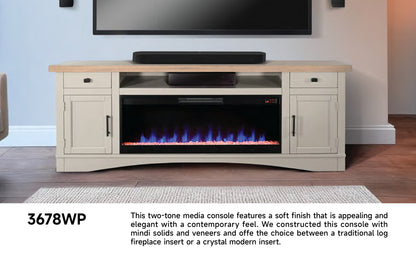 3678WP Media Cabinet w/ 42" Fireplace Option TV Console/TV Stand White (78-Inch，optional Electric Fireplace,3658c&3658w-fpi)