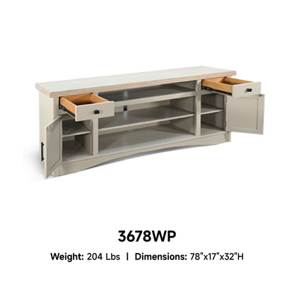 3678WP Media Cabinet w/ 42" Fireplace Option TV Console/TV Stand White (78-Inch，optional Electric Fireplace,3658c&3658w-fpi)