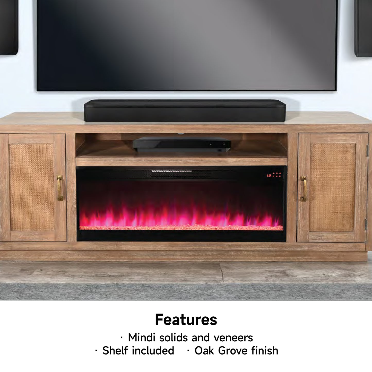 3679OG Media Cabinet w/ 42" Fireplace Option TV Console/TV Stand Light tan  (76-Inch，optional Electric Fireplace,3658c&3658w-fpi)