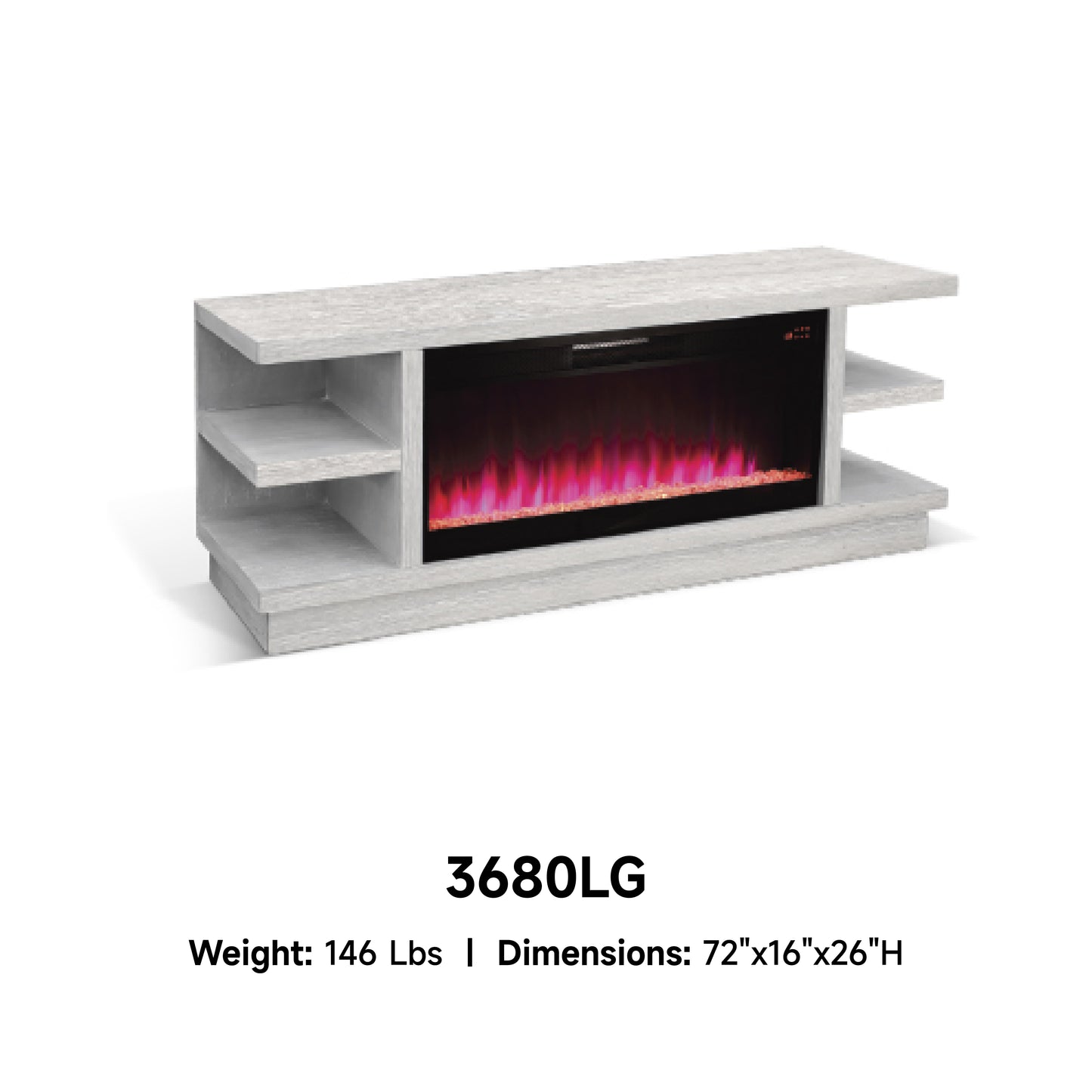 3680LG Media Cabinet w/ Pier & 42" Fireplace Option TV Console/TV Stand White (78-Inch，optional Electric Fireplace,3658c&3658w-fpi)