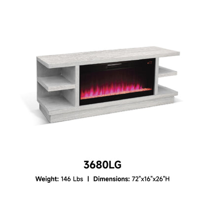 3680LG Media Cabinet w/ Pier & 42" Fireplace Option TV Console/TV Stand White (78-Inch，optional Electric Fireplace,3658c&3658w-fpi)