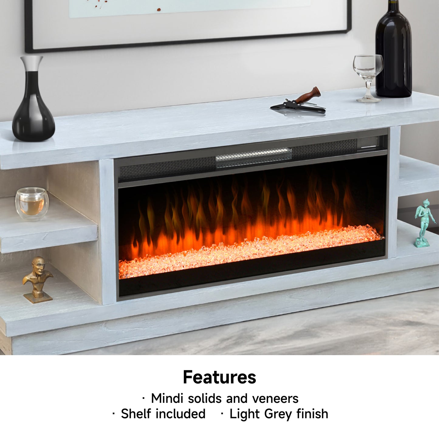 3680LG Media Cabinet w/ Pier & 42" Fireplace Option TV Console/TV Stand White (78-Inch，optional Electric Fireplace,3658c&3658w-fpi)