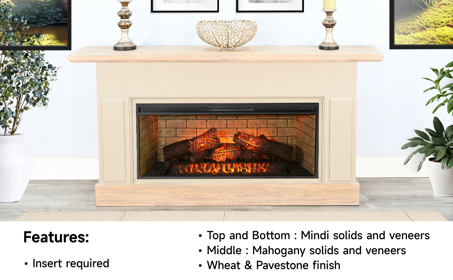 3684WP Media Cabinet w/ 42" Fireplace Option TV Console/TV Stand White(72-Inch，optional Electric Fireplace,3658c&3658w-fpi)