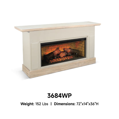 3684WP Media Cabinet w/ 42" Fireplace Option TV Console/TV Stand White(72-Inch，optional Electric Fireplace,3658c&3658w-fpi)