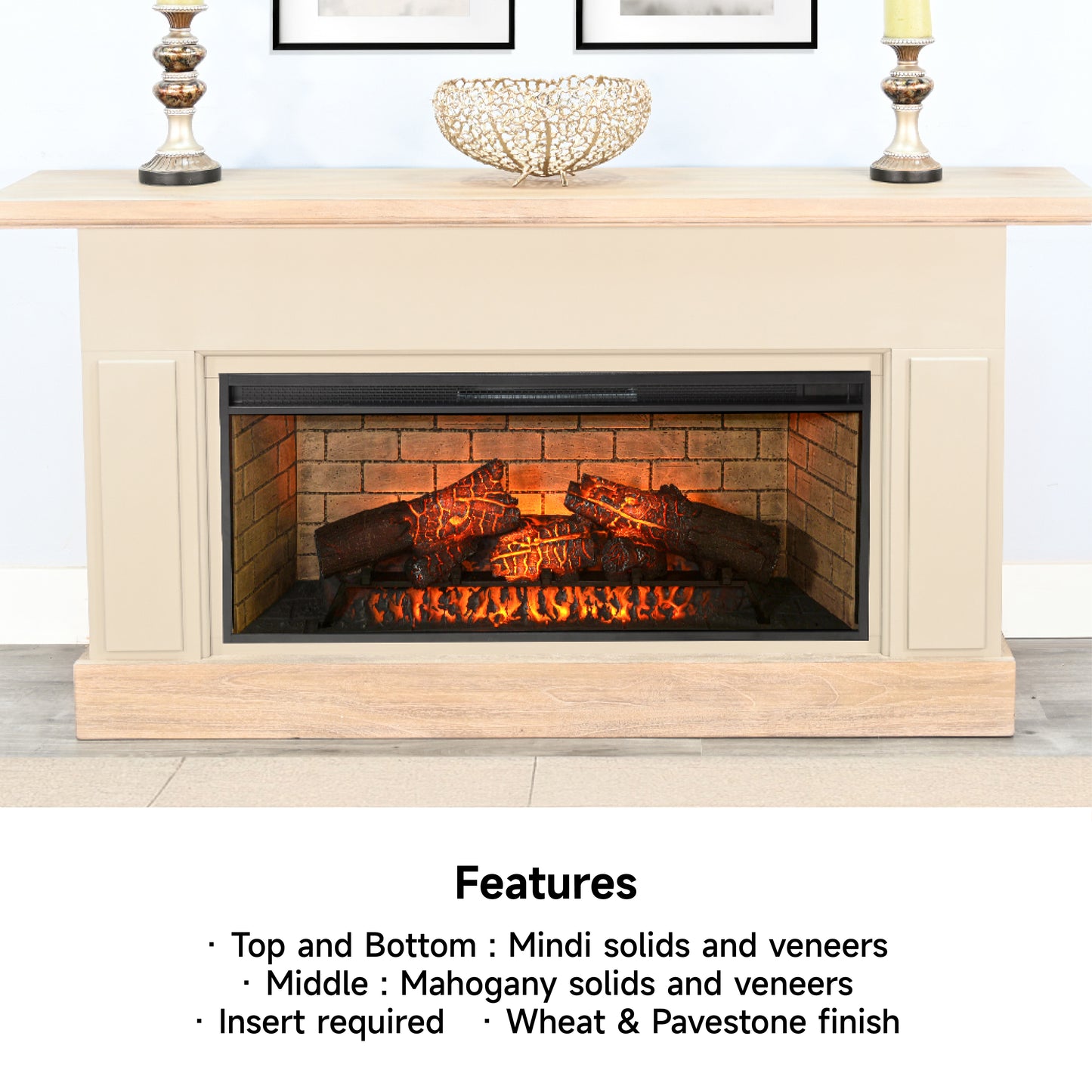 3684WP Media Cabinet w/ 42" Fireplace Option TV Console/TV Stand White(72-Inch，optional Electric Fireplace,3658c&3658w-fpi)