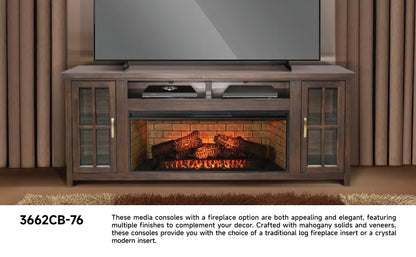 3662CB-76 Media Cabinet w/ 42" Fireplace Option TV Console/TV Stand Brown (76-Inch，optional Electric Fireplace,3658c&3658w-fpi)