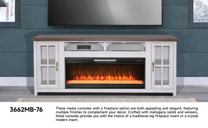 3662MB-76 Media Cabinet w/ 42" Fireplace Option TV Console/TV Stand White (76-Inch，optional Electric Fireplace,3658c&3658w-fpi)