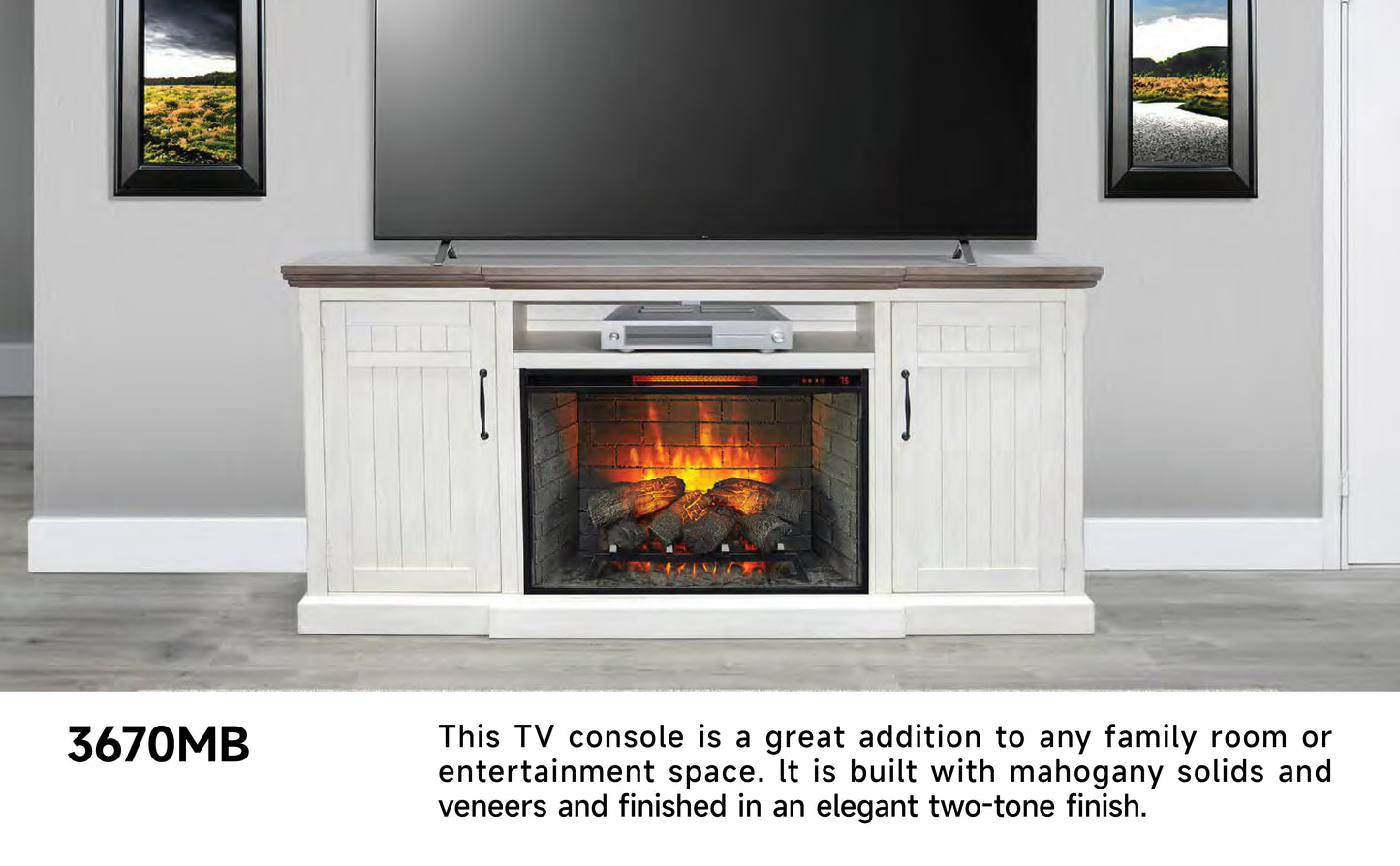 3670MB TV Stand /TV console w/33" Fireplace Option White(78-Inch, optional 33''Fireplace, 3666-FPI)