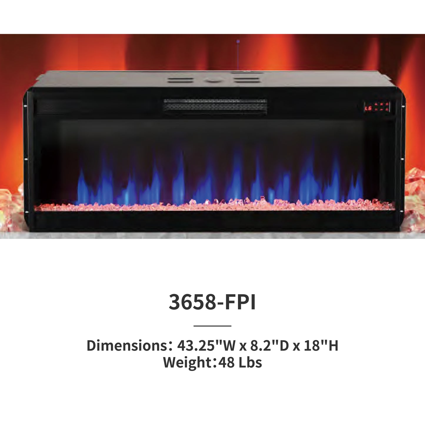 42'' 3658C-FPI Crystal Fireplace Insert, Multi-Color Flame,w/Remote Control, Thermostat, Timer, 1500w