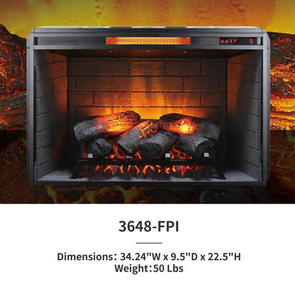 33'' 3648-FPI Electric Fireplace Insert, w/Remote Control, Thermostat, Timer, 1500w