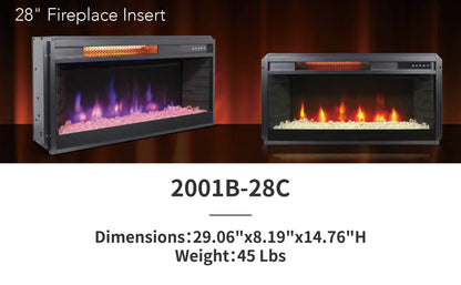 28" Crystal Fireplace Insert，Black,16-Color Flame, w/Remote Control, Thermostat, Timer, 1500w 2001B-28C