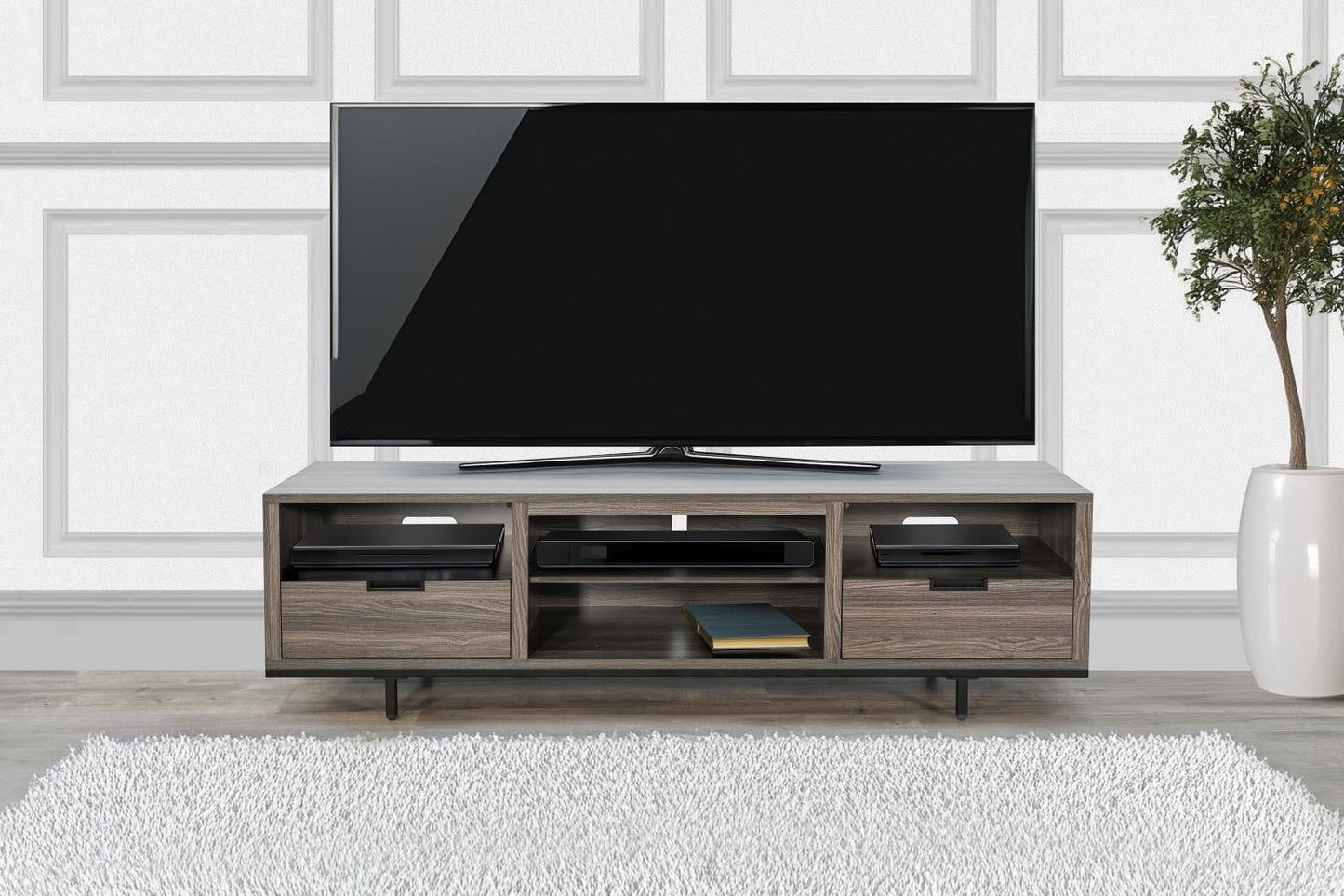 3503GWM Media Console Rustic TV Stand Black/Gary  (78-inch, Not Contain Fireplace, W/28'' Fireplace Option 2001B-28W&C)