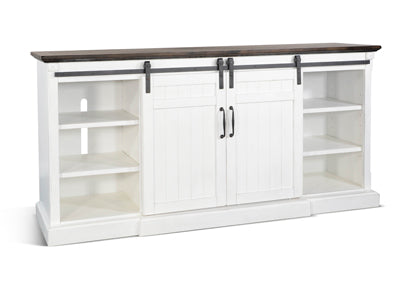 3670MB-72 Media Console Rustic TV Stand White  (72-inch, Not Contain Fireplace, W/28'' Fireplace Option 2001B-28W&C)