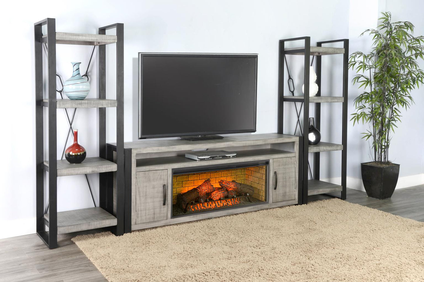 3652AG-78 Media Cabinet w/ Pier & 42" Fireplace Option TV Console/TV Stand Multi Color(78-Inch，optional Electric Fireplace,3658c&3658w-fpi)