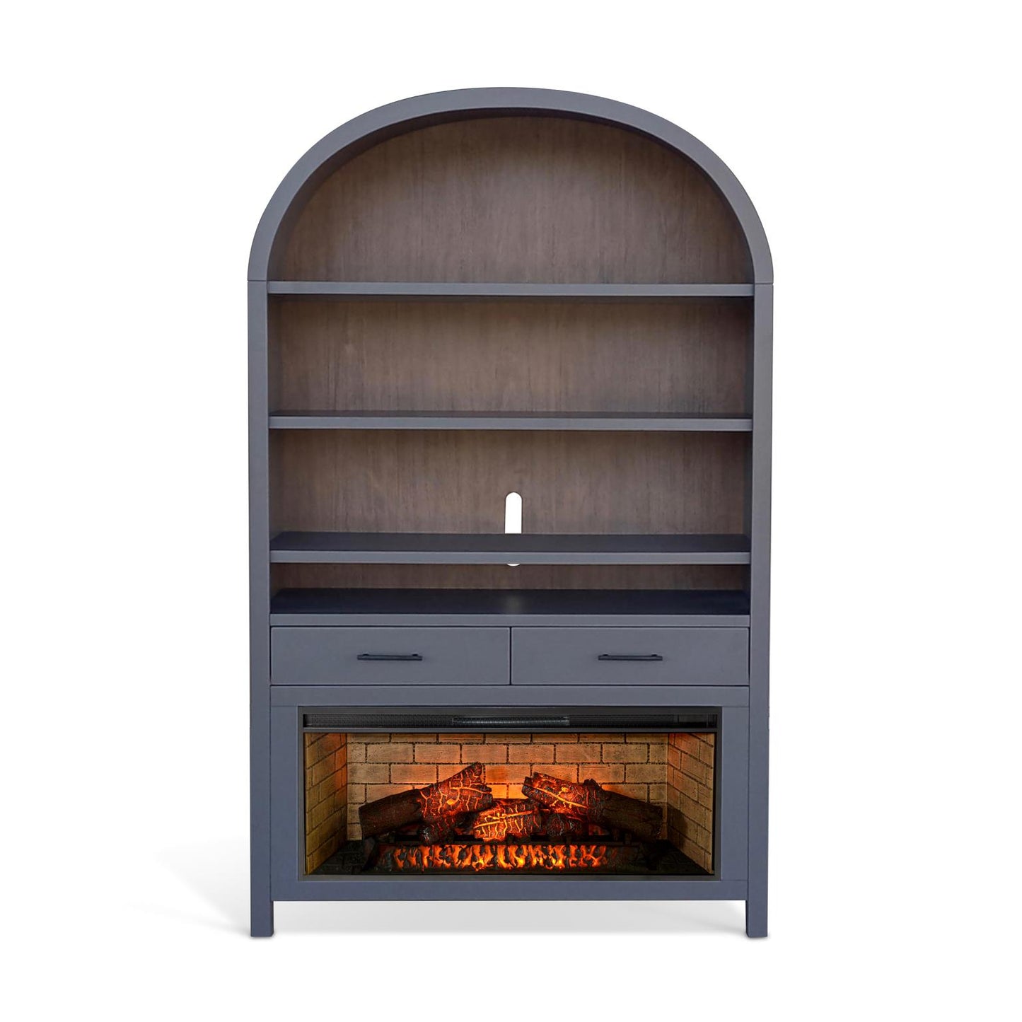 3682UB Wide Arch Bookcase w/ 42" Fireplace Option Gray (84-inch H，Optional Electric Fireplace,3658C&3658W