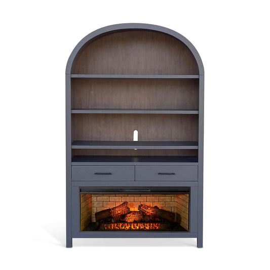 3682UB Wide Arch Bookcase w/ 42" Fireplace Option Gray (84-inch H，Optional Electric Fireplace,3658C&3658W