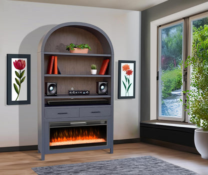 3682UB Wide Arch Bookcase w/ 42" Fireplace Option Gray (84-inch H，Optional Electric Fireplace,3658C&3658W