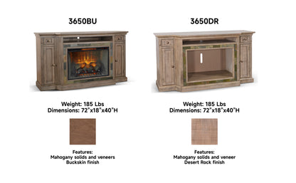 3650BU TV Stand /TV console with Storage Cabinets, Rustic Oak Finish(72-Inch, optional  33''Fireplace, 3648&3666-FPI)