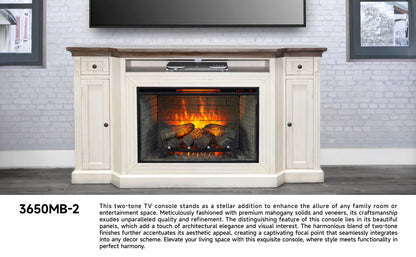 3650MB-2 TV Stand /TV console w/33" Fireplace Option White  (72-Inch, optional 33''Fireplace, 3648&3666-FPI)