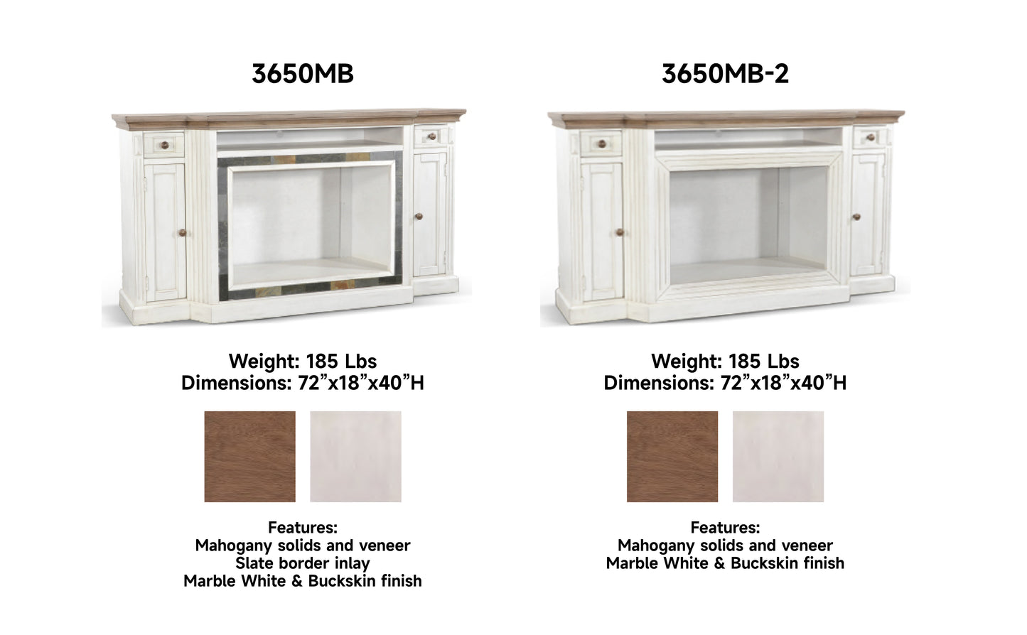 3650MB-2 TV Stand /TV console w/33" Fireplace Option White  (72-Inch, optional 33''Fireplace, 3648&3666-FPI)