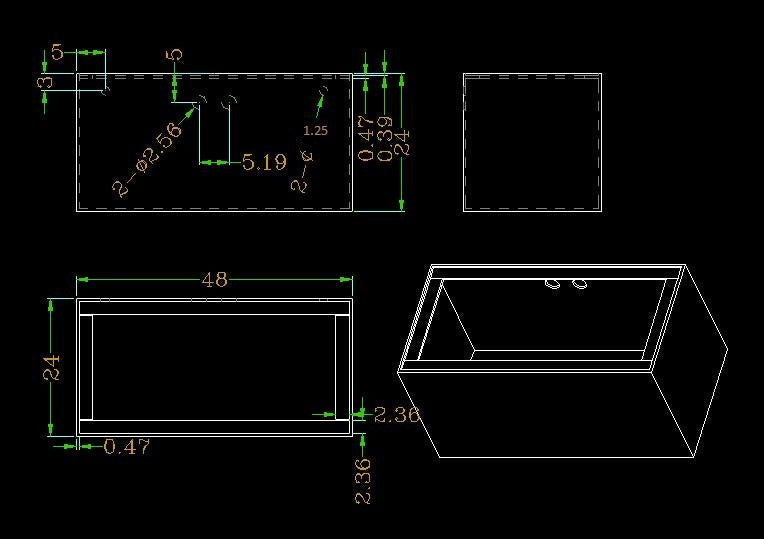 120G-3GO Starfire Aquarium w/ Center Overflow 48x24x24"H 12mm Ghost Overflow