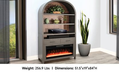 3682UB Wide Arch Bookcase w/ 42" Fireplace Option Gray (84-inch H，Optional Electric Fireplace,3658C&3658W