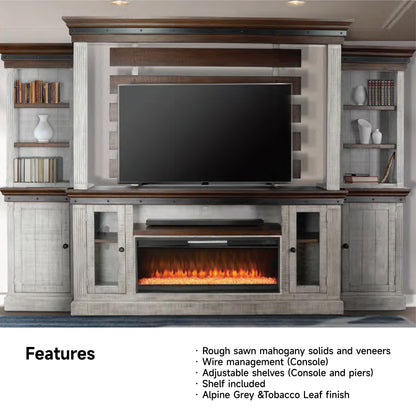 3573TL-72F Media Console Rustic TV Stand Brown  (112-inch, Not Contain Fireplace, W/28'' Fireplace Option 2001B-28W&C)