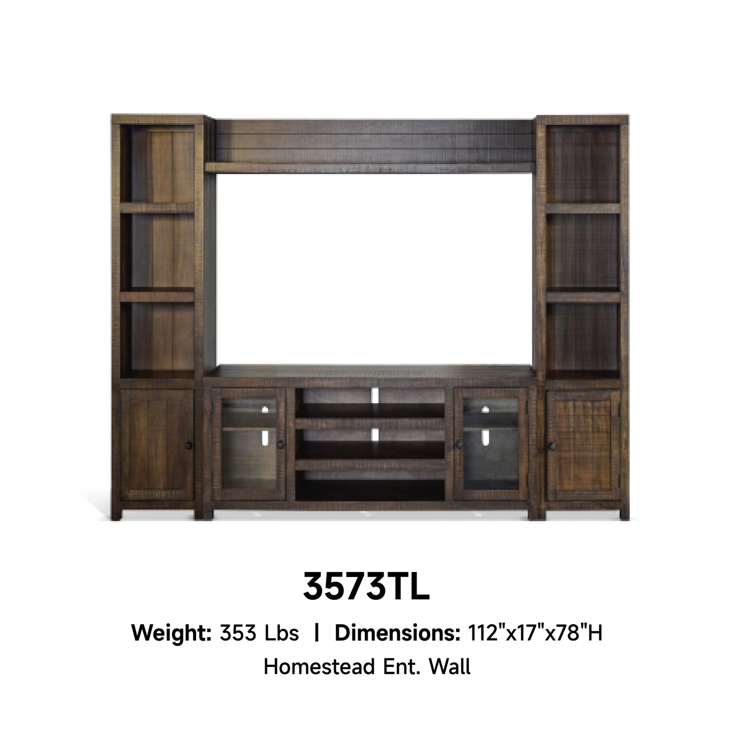 3573TL-72F Media Console Rustic TV Stand Brown  (112-inch, Not Contain Fireplace, W/28'' Fireplace Option 2001B-28W&C)