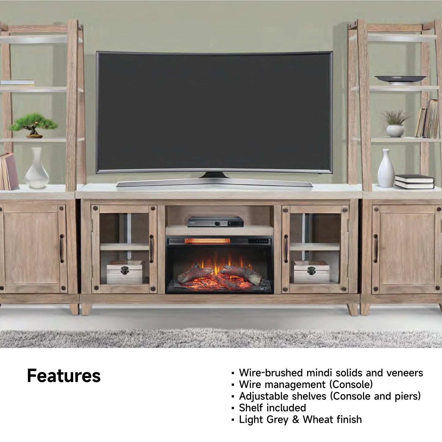 3644LW-64 TV Console/TV Stand and Pier/Left & Right Beige(110-Inch，optional Electric Fireplace,2001B-28c&2001B-28w)