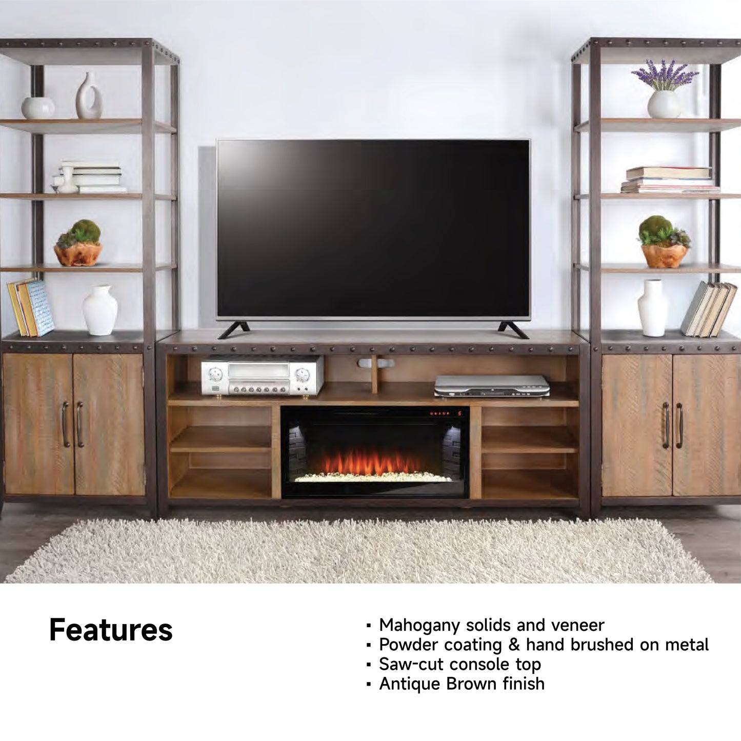 3652AG-78 Media Cabinet w/ Pier & 42" Fireplace Option TV Console/TV Stand Multi Color(78-Inch，optional Electric Fireplace,3658c&3658w-fpi)