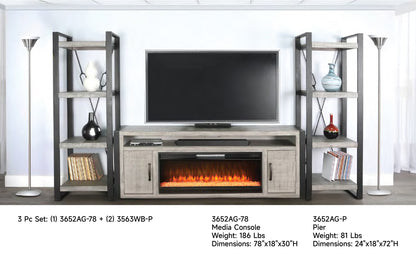 3652AG-78 Media Cabinet w/ Pier & 42" Fireplace Option TV Console/TV Stand Multi Color(78-Inch，optional Electric Fireplace,3658c&3658w-fpi)