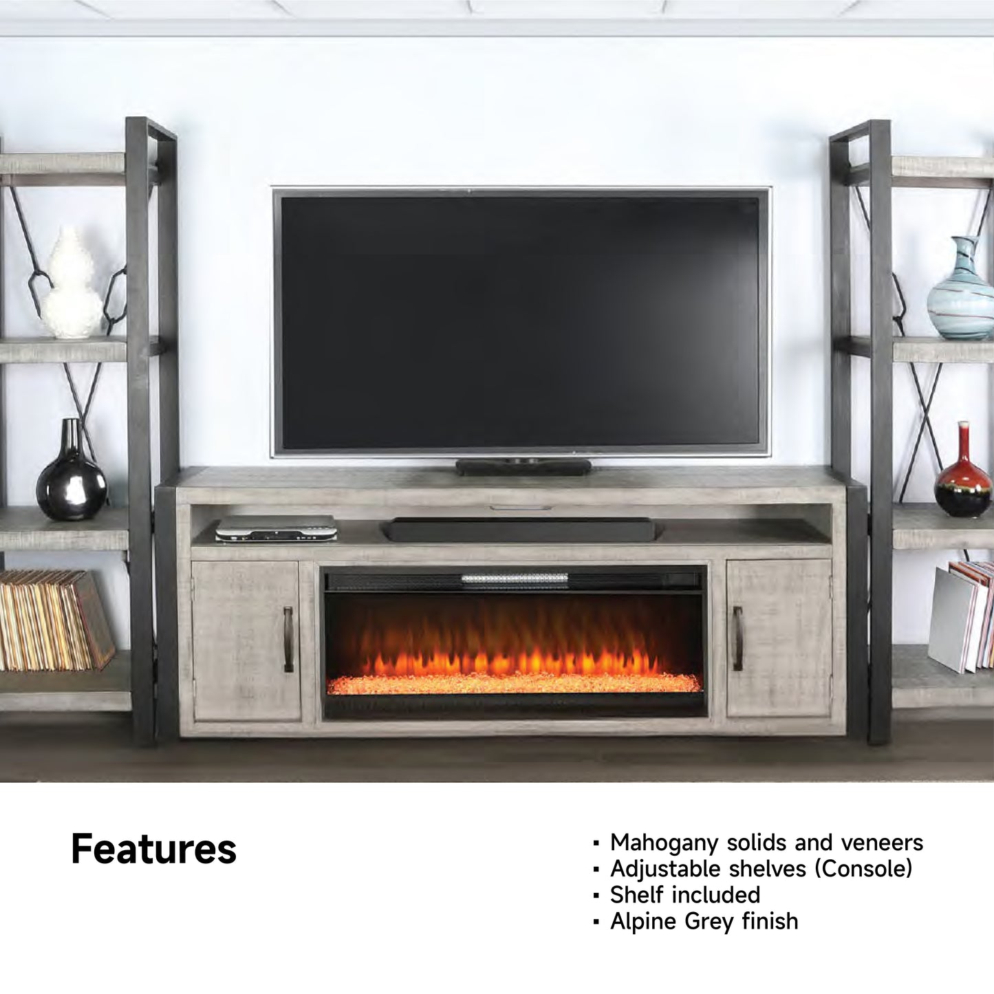 3652AG-78 Media Cabinet w/ Pier & 42" Fireplace Option TV Console/TV Stand Multi Color(78-Inch，optional Electric Fireplace,3658c&3658w-fpi)