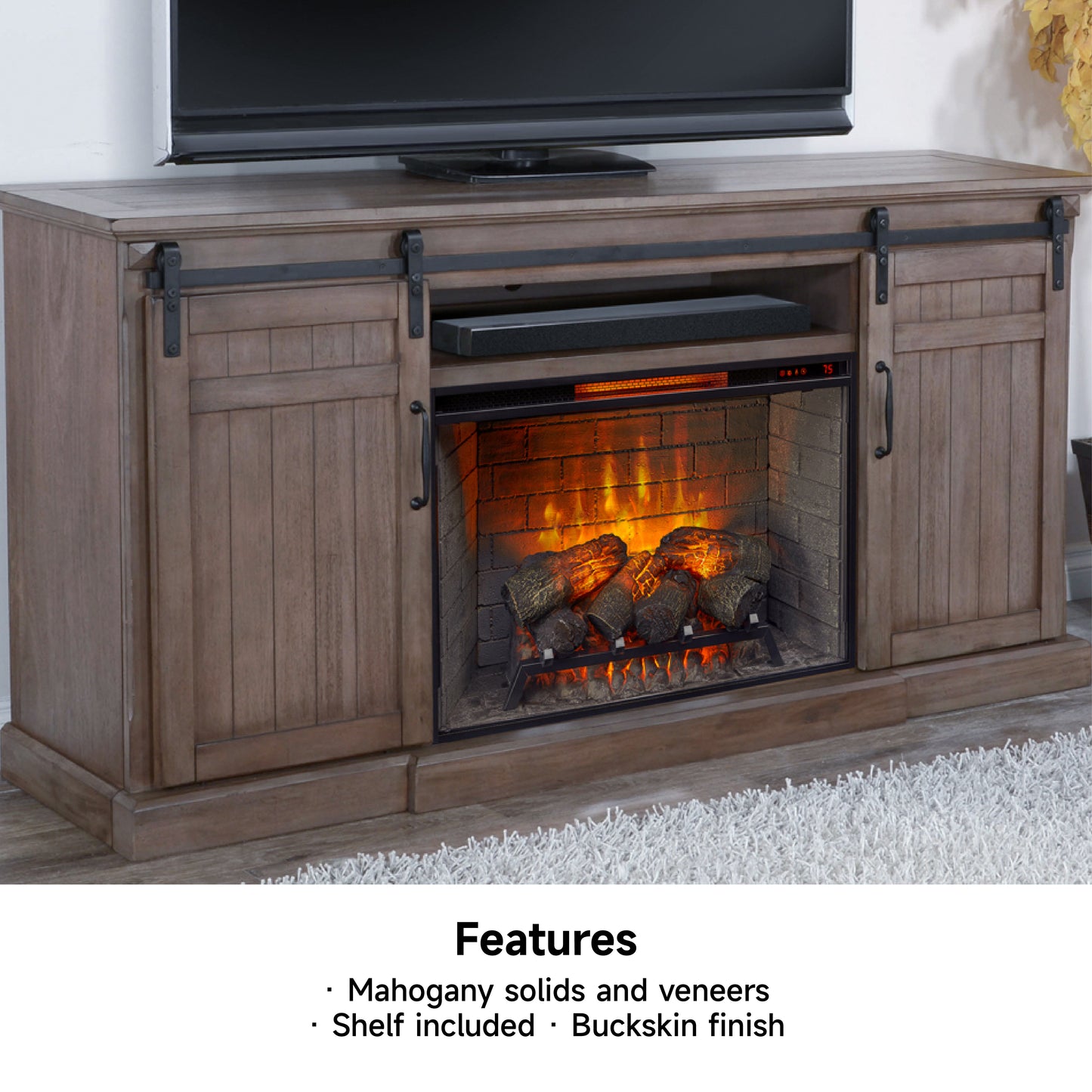 3648BU TV Stand /TV console w/33" Fireplace Option  Brown (78-Inch, optional  33''Fireplace, 3666-FPI)