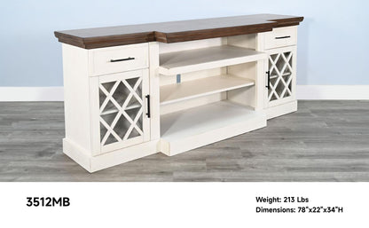 3512MB Media Console Rustic TV Stand White (78-inch, optional Fireplace ,for 36''fireplace option 2001B-36P )