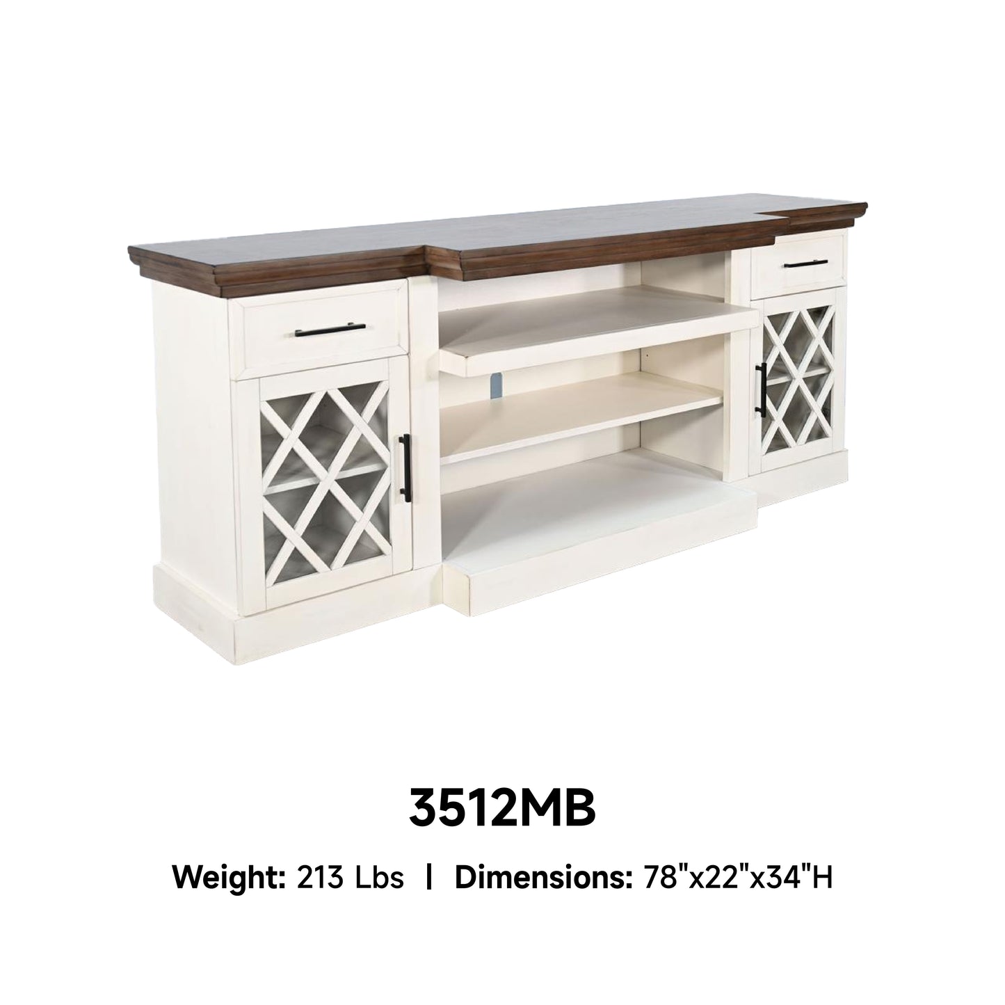 3512MB Media Console Rustic TV Stand White (78-inch, optional Fireplace ,for 36''fireplace option 2001B-36P )