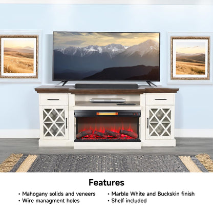 3512MB Media Console Rustic TV Stand White (78-inch, optional Fireplace ,for 36''fireplace option 2001B-36P )