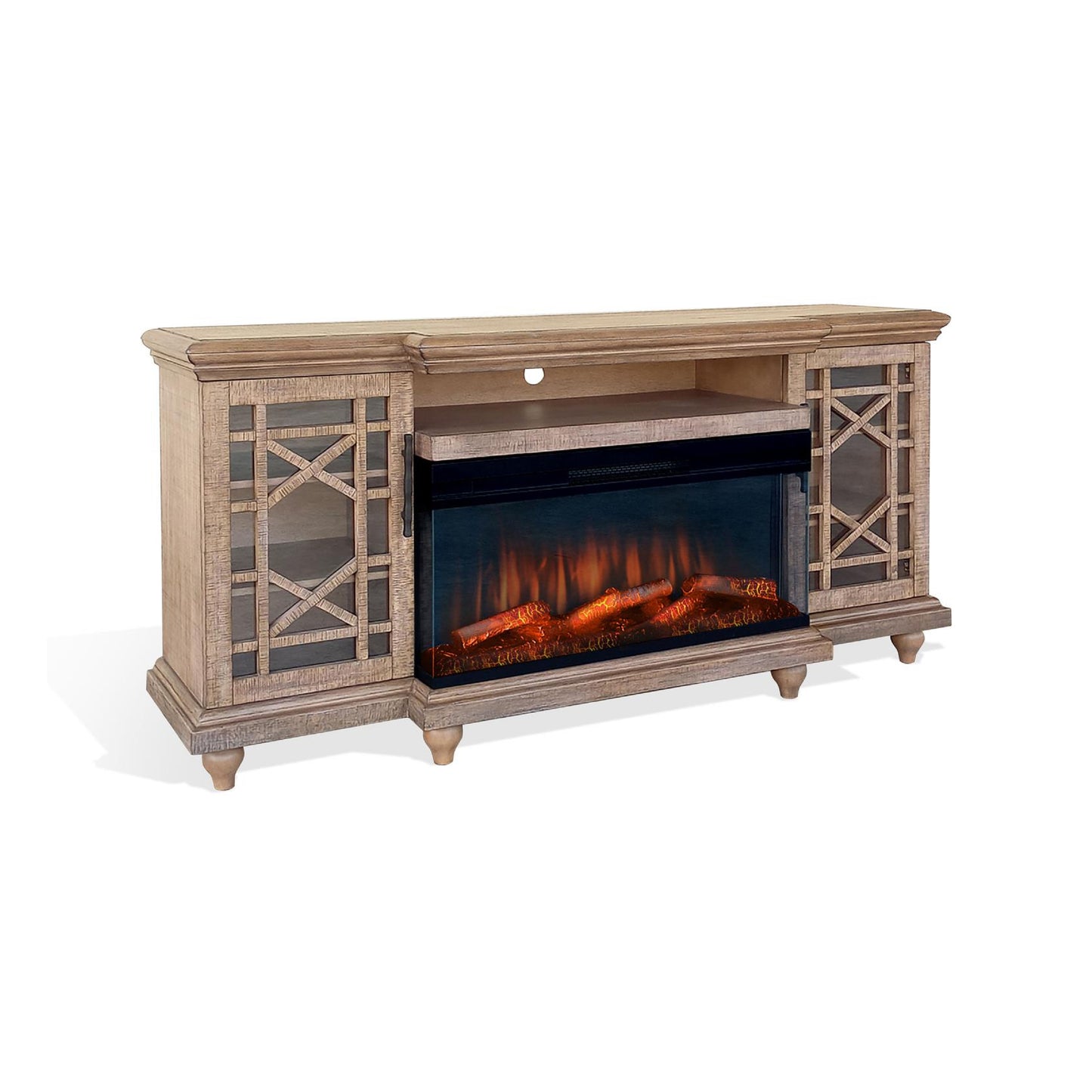 3687DR Media Console Rustic TV Stand Beige  (72-inch, optional Fireplace ,for 36''fireplace option 2001B-36P )