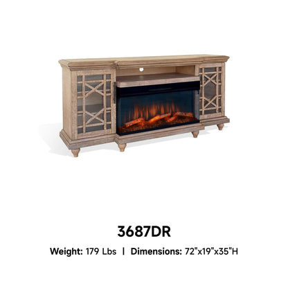 3687DR Media Console Rustic TV Stand Beige  (72-inch, optional Fireplace ,for 36''fireplace option 2001B-36P )