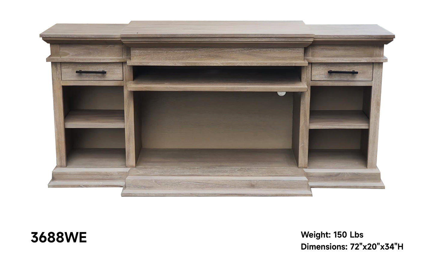 3688WE Media Console Rustic TV Stand Beige  (72-inch, optional Fireplace ,for 36''fireplace option 2001B-36P )