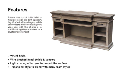 3688WE Media Console Rustic TV Stand Beige  (72-inch, optional Fireplace ,for 36''fireplace option 2001B-36P )