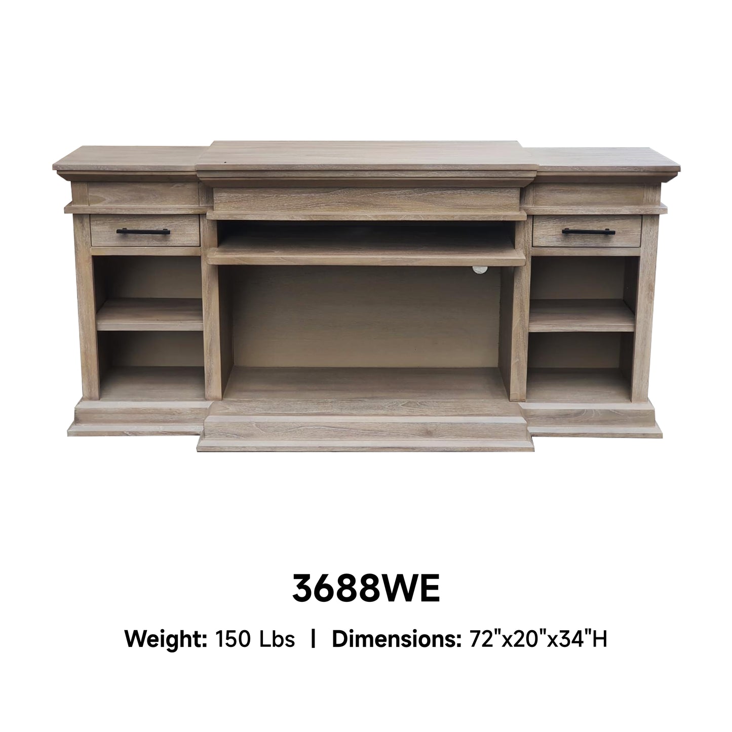 3688WE Media Console Rustic TV Stand Beige  (72-inch, optional Fireplace ,for 36''fireplace option 2001B-36P )