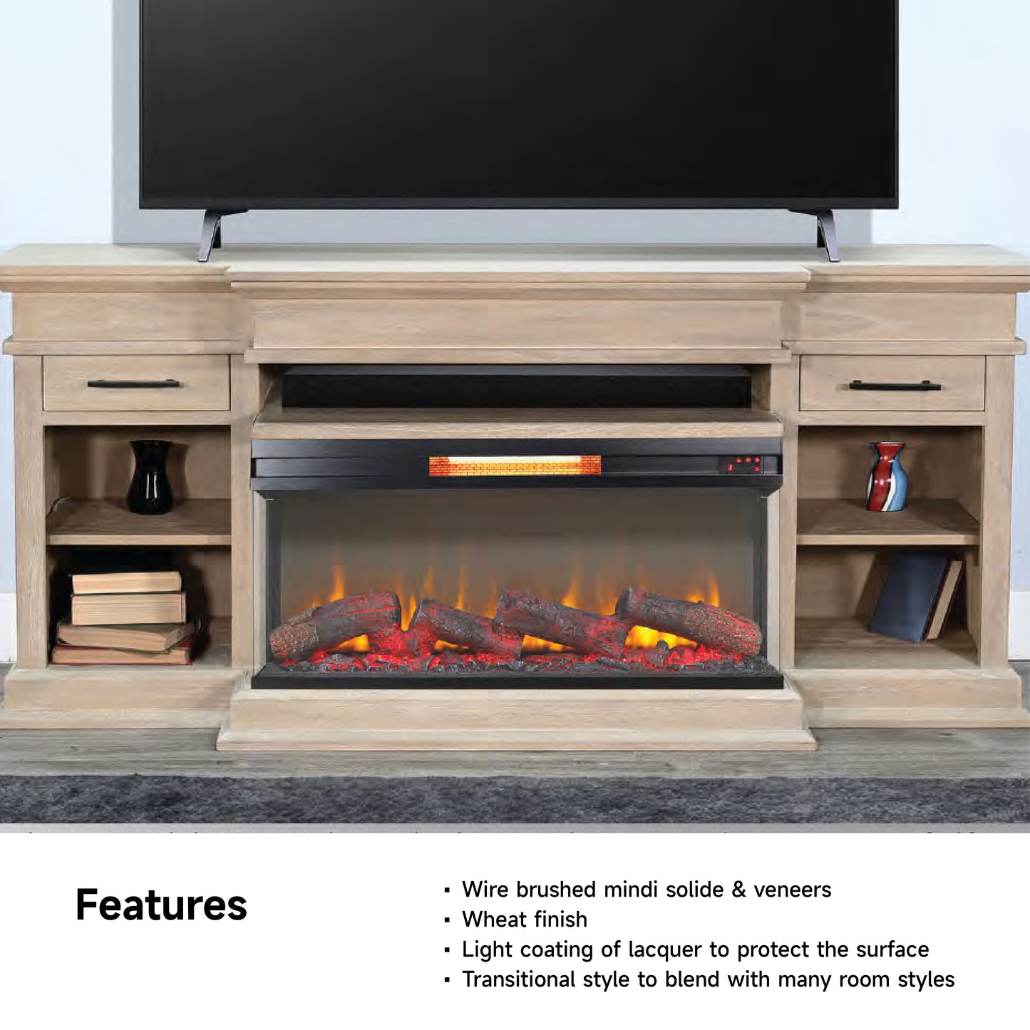 3688WE Media Console Rustic TV Stand Beige  (72-inch, optional Fireplace ,for 36''fireplace option 2001B-36P )